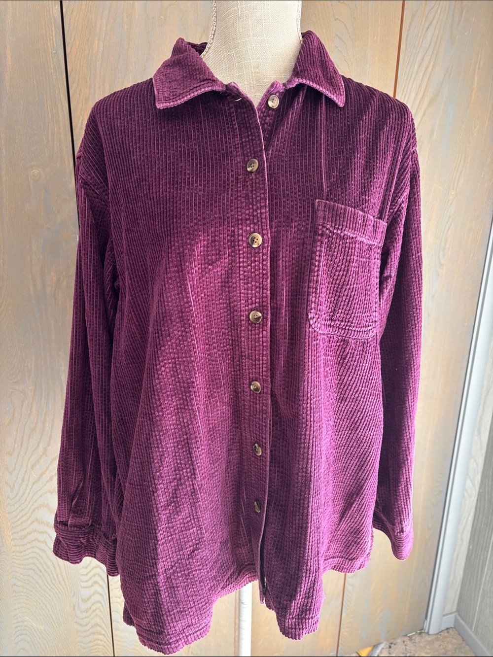 Vintage 90s LL Bean Purple Corduroy Shirt Shacket Fall Cozy Oversized Button